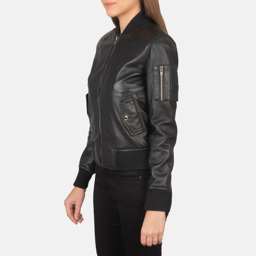 Women TheJacketMaker | Ava Ma-1 Black Leather Bomber Jacket