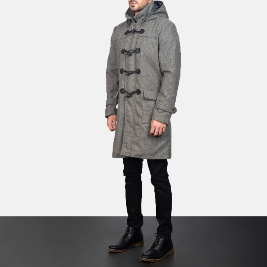 Men TheJacketMaker | Drake Grey Wool Hooded Duffle Coat