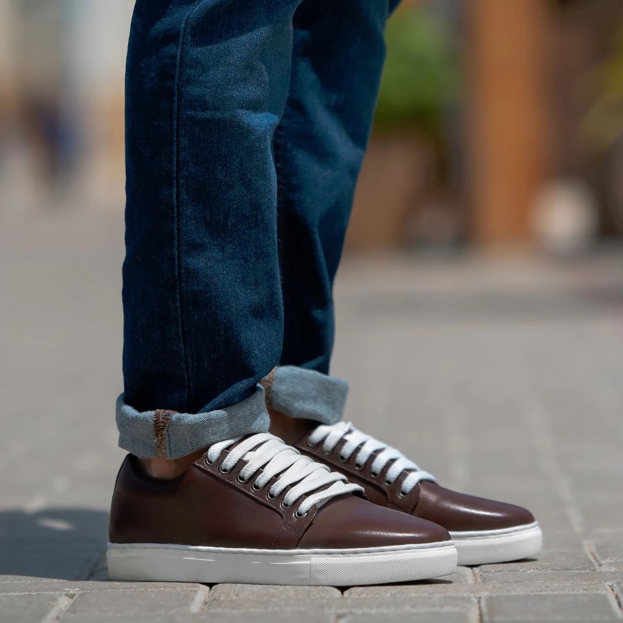 Men TheJacketMaker Leather Sneakers | Murphy Low Top Maroon Leather Sneakers