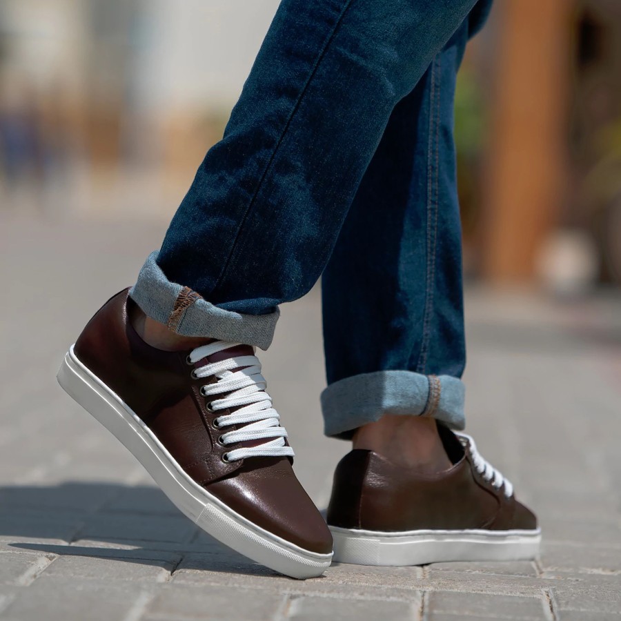 Men TheJacketMaker Leather Sneakers | Murphy Low Top Maroon Leather Sneakers