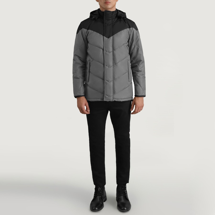 Men TheJacketMaker | Luka Black & Grey Hooded Puffer Jacket