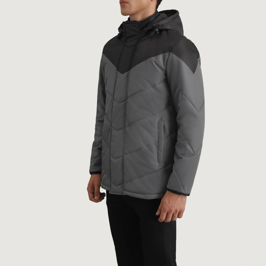 Men TheJacketMaker | Luka Black & Grey Hooded Puffer Jacket