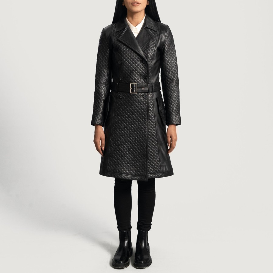 Women TheJacketMaker | Sweet Susan Black Leather Trench Coat