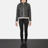 Women TheJacketMaker | Fiona Black Hooded Shearling Leather Jacket