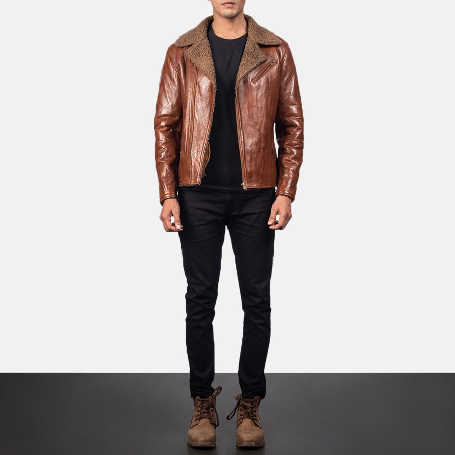 Men TheJacketMaker | Alberto Shearling Brown Leather Jacket