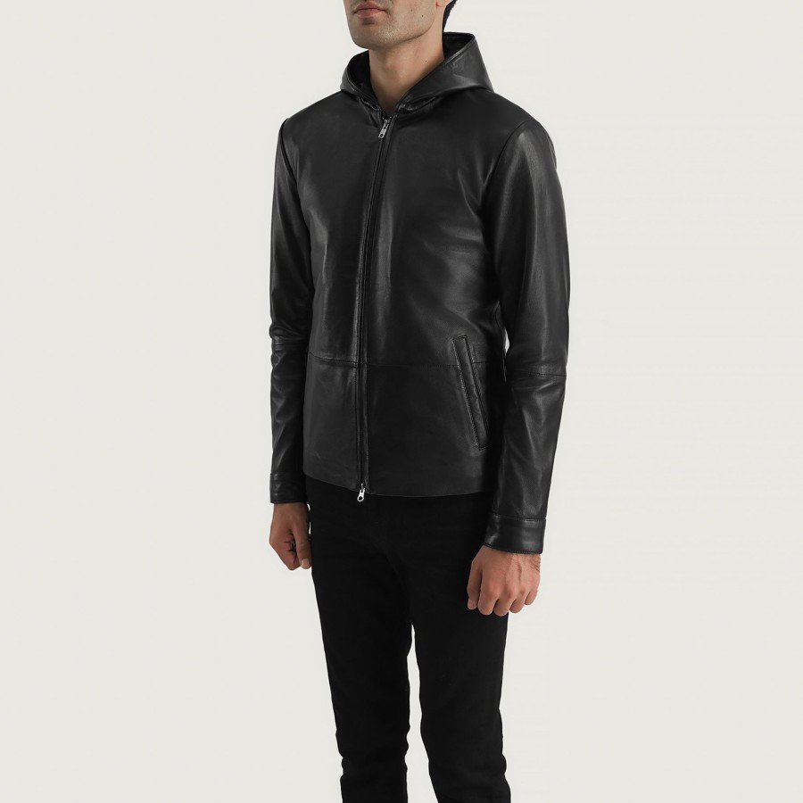 Men TheJacketMaker | Andy Matte Black Hooded Leather Jacket