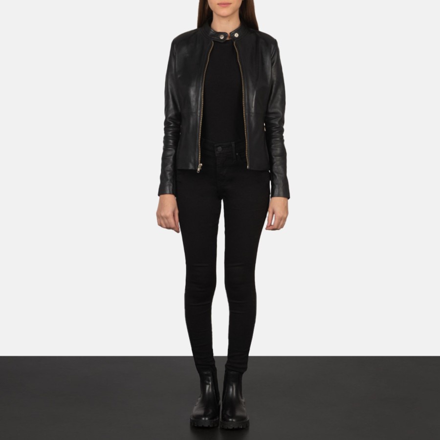 Women TheJacketMaker | Rave Black Leather Biker Jacket