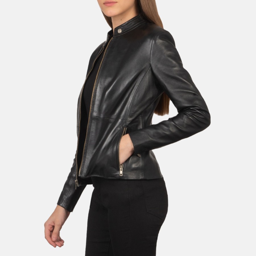 Women TheJacketMaker | Rave Black Leather Biker Jacket