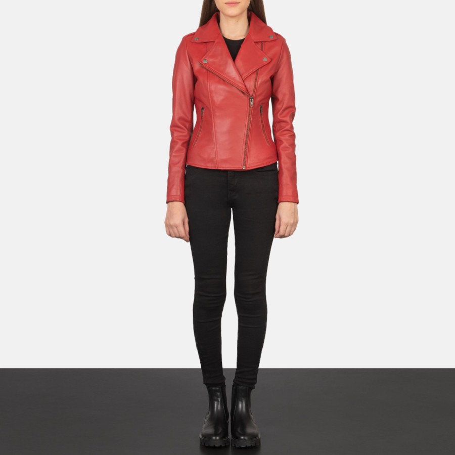 Women TheJacketMaker | Flashback Red Leather Biker Jacket