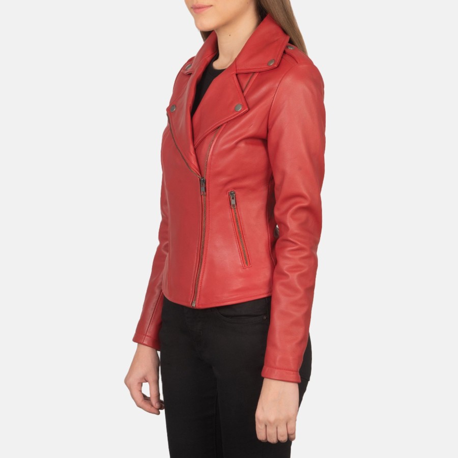 Women TheJacketMaker | Flashback Red Leather Biker Jacket