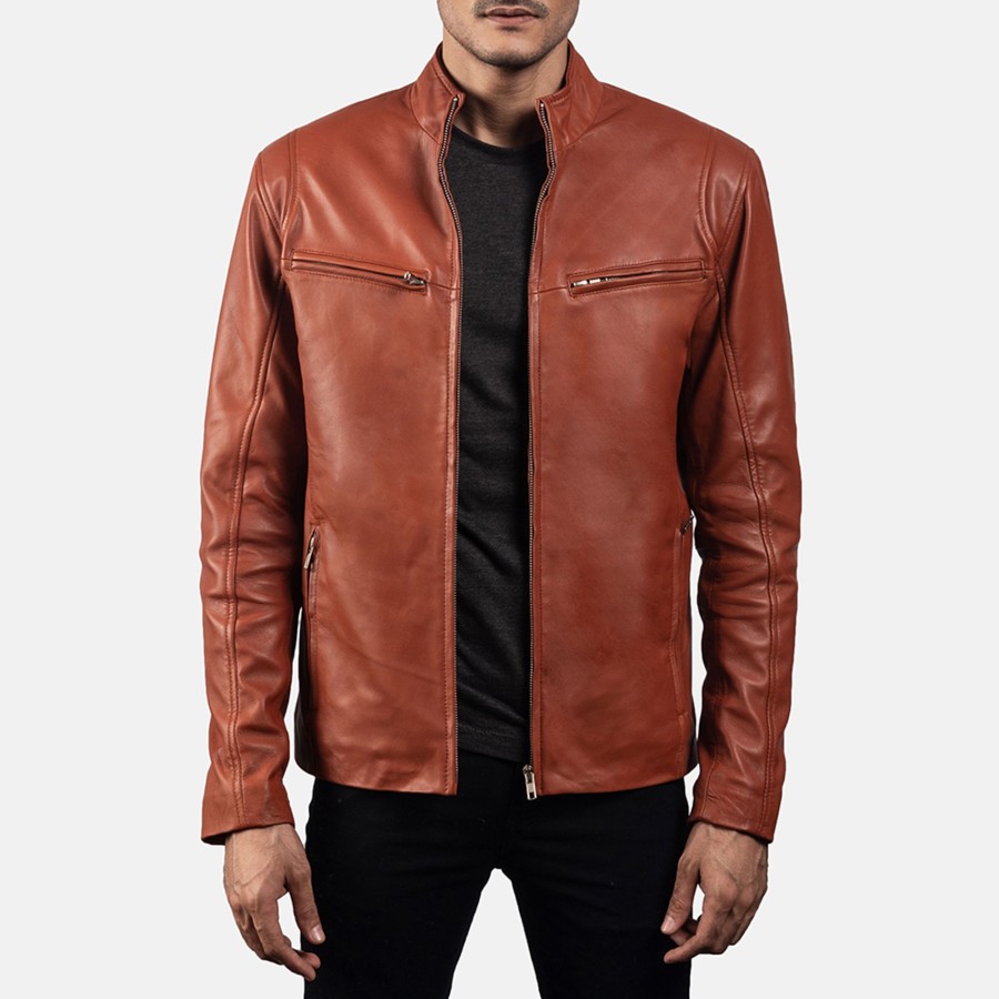 Men TheJacketMaker | Ionic Tan Brown Leather Biker Jacket