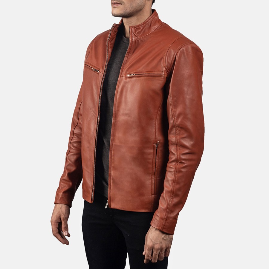 Men TheJacketMaker | Ionic Tan Brown Leather Biker Jacket