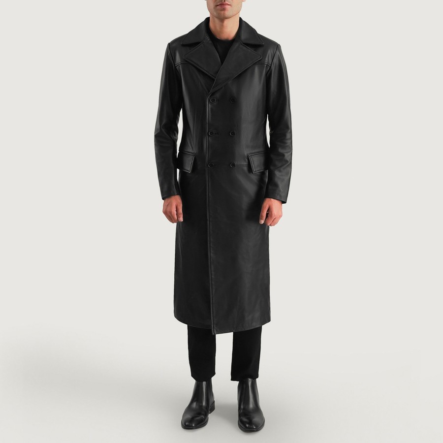 Men TheJacketMaker | Delmar Black Leather Double Breasted Coat