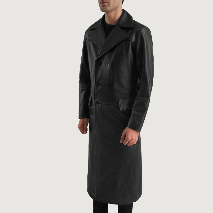 Men TheJacketMaker | Delmar Black Leather Double Breasted Coat