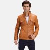 Men TheJacketMaker | Voltex Tan Leather Biker Jacket