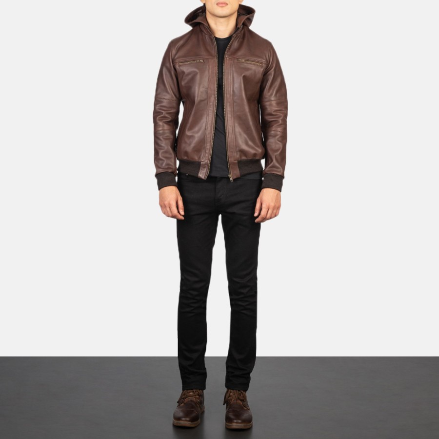 Men TheJacketMaker Gifts For Him | Bouncer Biz Brown Leather Bomber Jacket