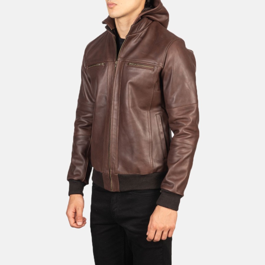 Men TheJacketMaker Gifts For Him | Bouncer Biz Brown Leather Bomber Jacket