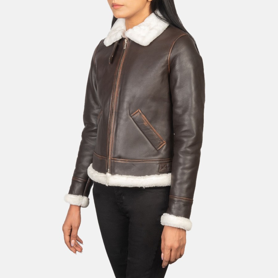 Women TheJacketMaker | Sherilyn B-3 Brown Leather Bomber Jacket