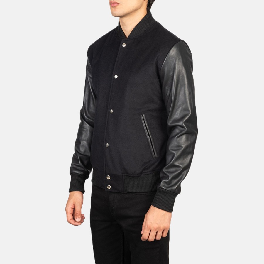 Men TheJacketMaker | Vaxton Black Hybrid Varsity Jacket