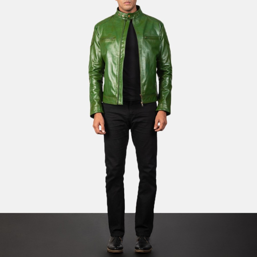 Men TheJacketMaker | Gatsby Green Leather Biker Jacket