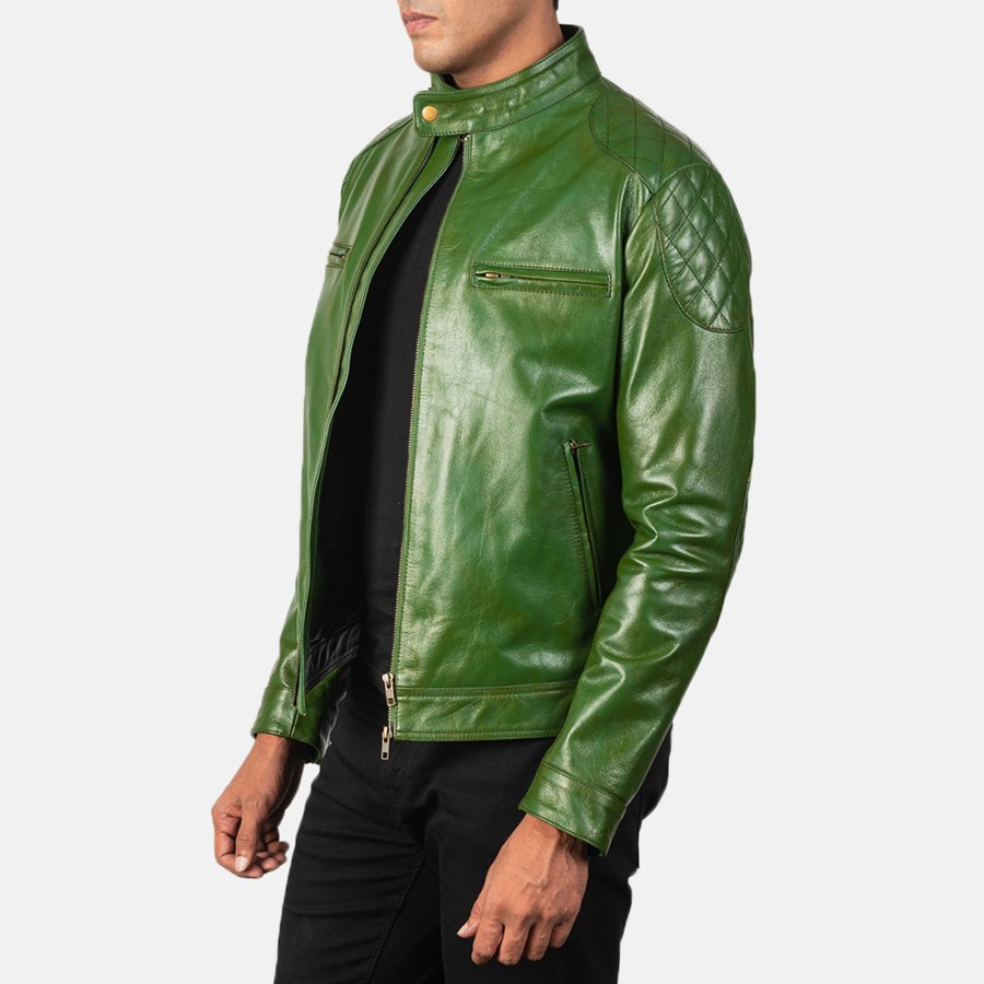 Men TheJacketMaker | Gatsby Green Leather Biker Jacket