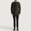 Men TheJacketMaker | Ray Cutler Green Leather Blazer