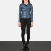 Women TheJacketMaker | Flashback Blue Leather Biker Jacket