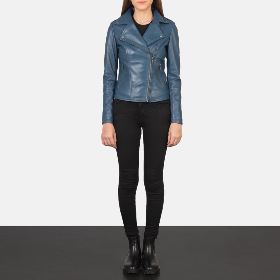 Women TheJacketMaker | Flashback Blue Leather Biker Jacket