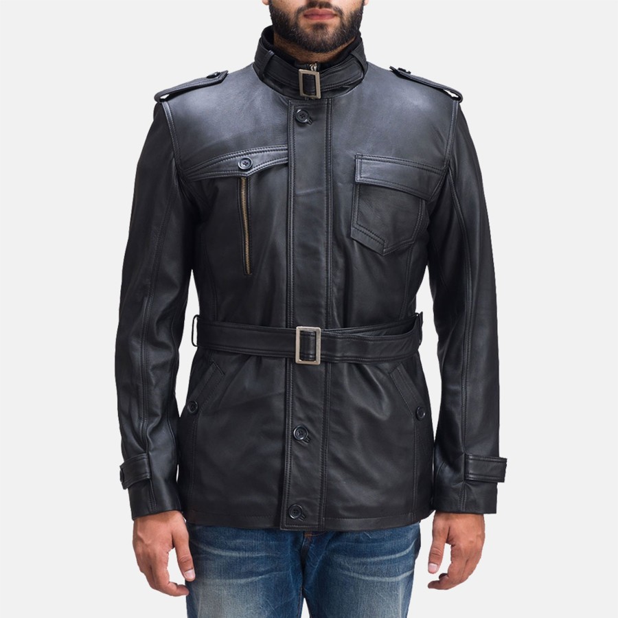 Men TheJacketMaker | Hunter Black Leather Jacket