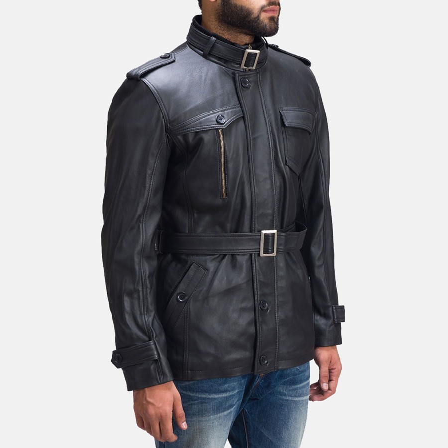 Men TheJacketMaker | Hunter Black Leather Jacket