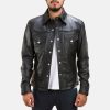 Men TheJacketMaker Gifts For Him | Ranchson Black Leather Shirt