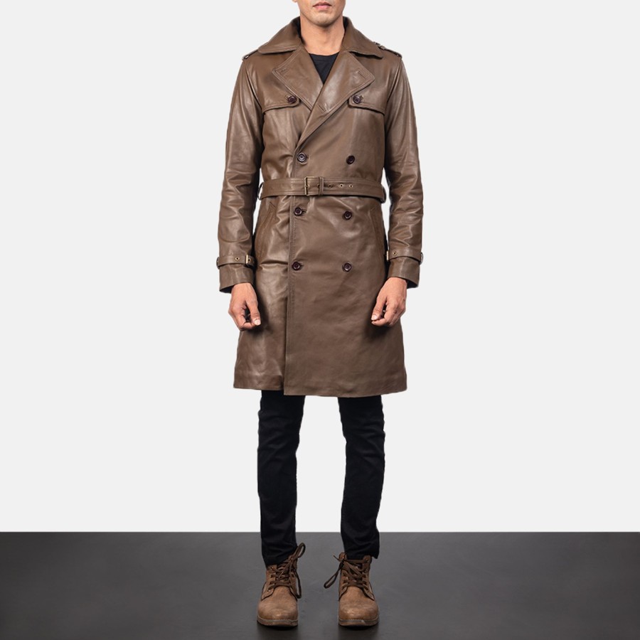 Men TheJacketMaker | Royson Brown Leather Duster Coat