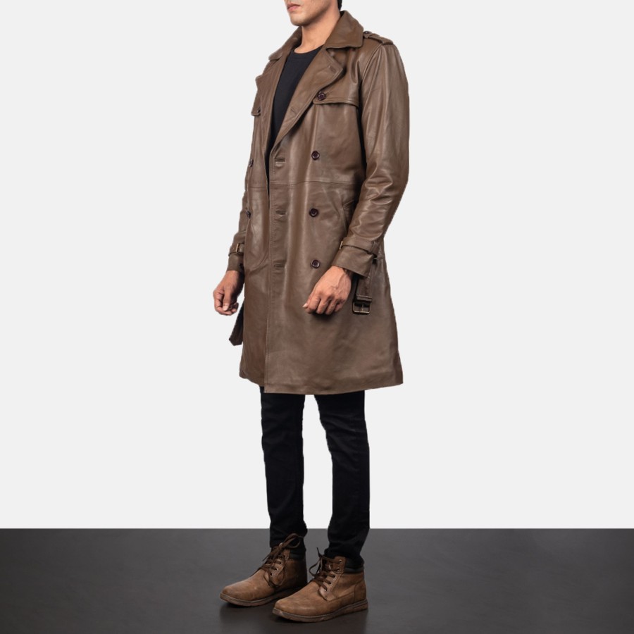 Men TheJacketMaker | Royson Brown Leather Duster Coat