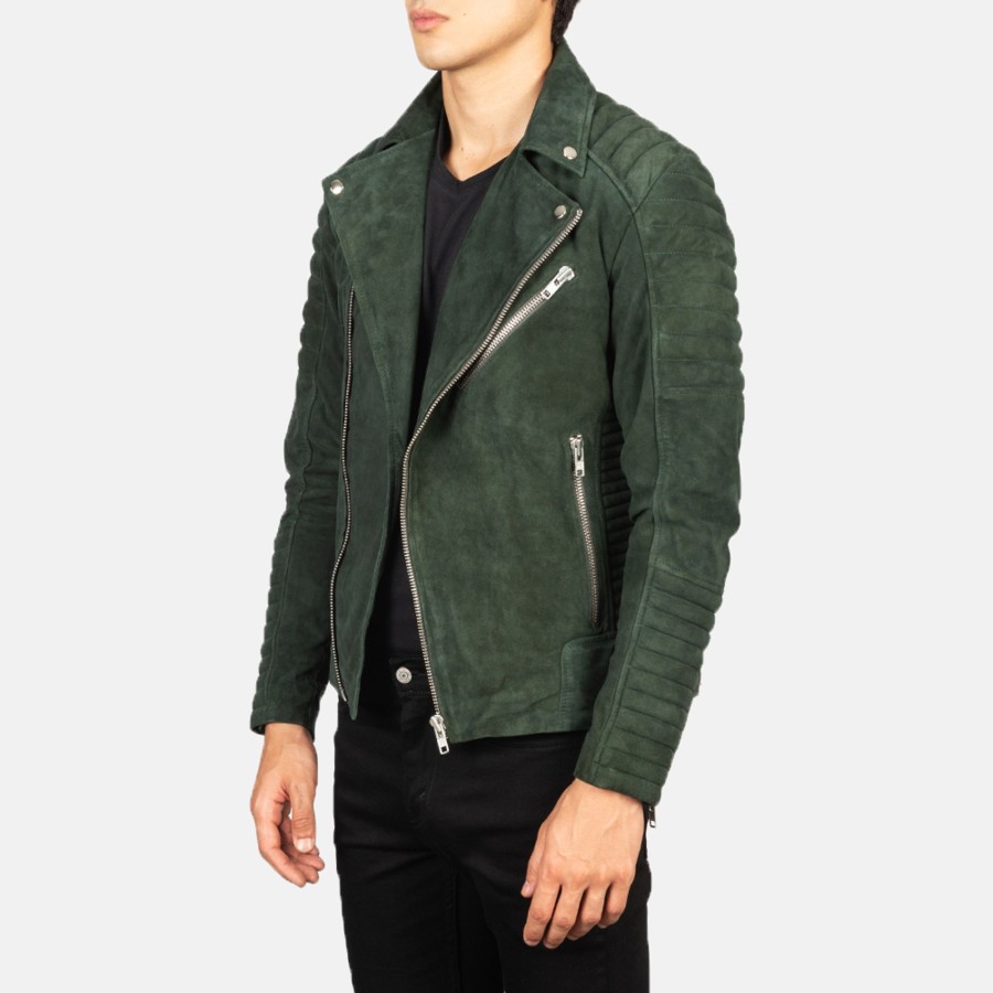 Men TheJacketMaker | Armand Green Suede Biker Jacket