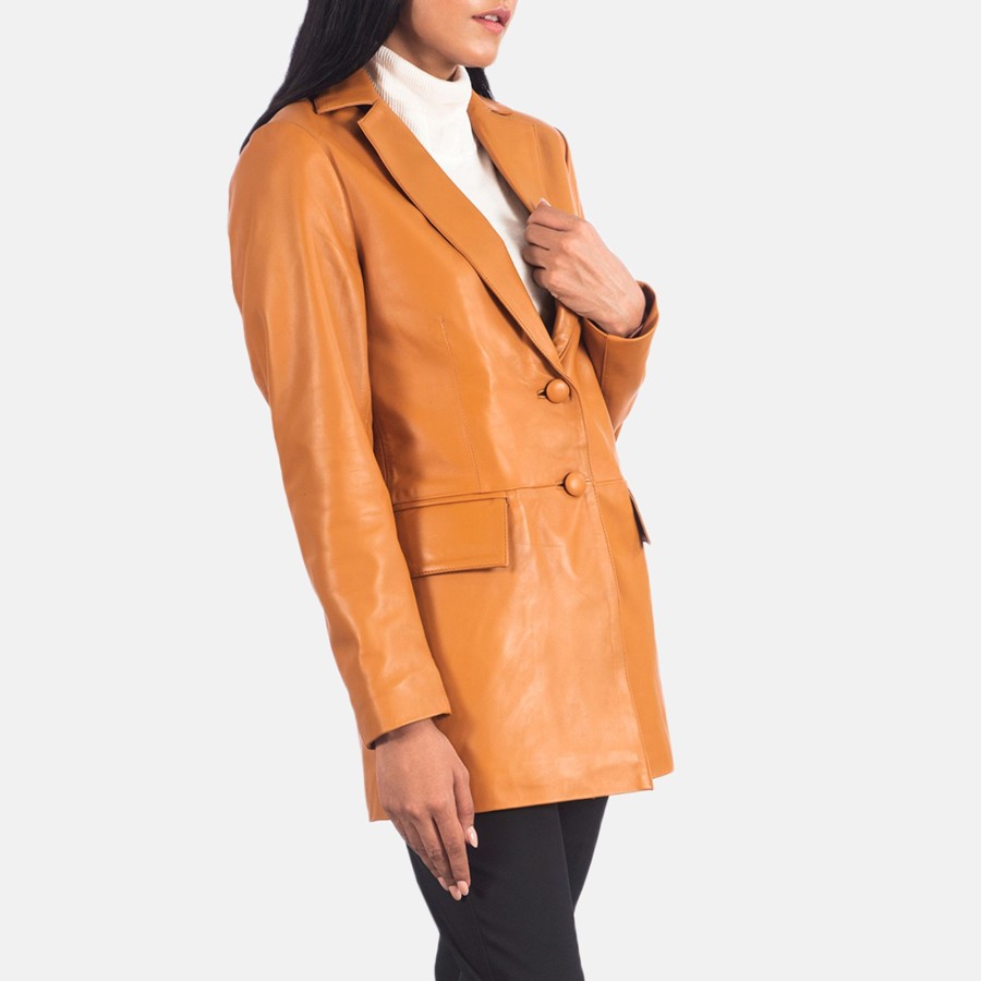 Women TheJacketMaker | Marilyn Tan Brown Leather Blazer