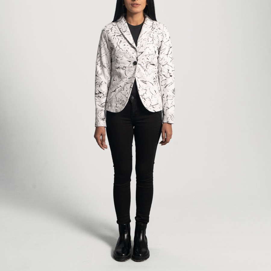 Women TheJacketMaker | Donna Blake White Leather Blazer