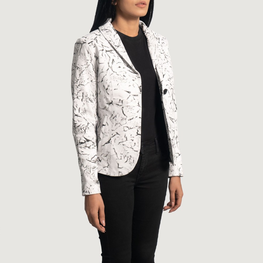 Women TheJacketMaker | Donna Blake White Leather Blazer