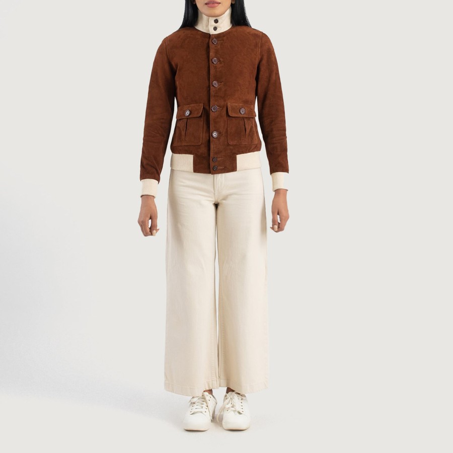 Women TheJacketMaker | Sasha A1 Brown Suede Bomber Jacket