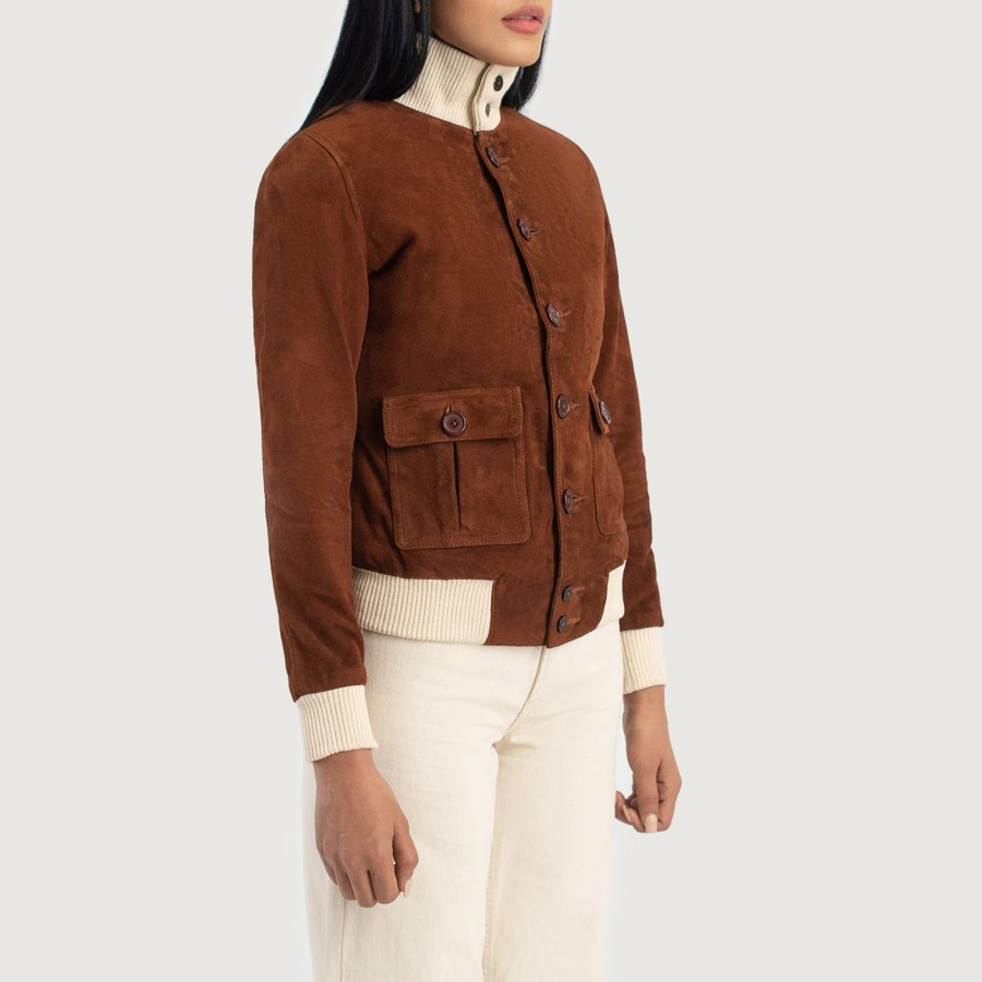 Women TheJacketMaker | Sasha A1 Brown Suede Bomber Jacket