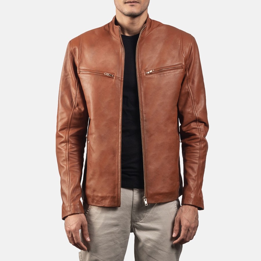 Men TheJacketMaker | Ionic Brown Leather Biker Jacket