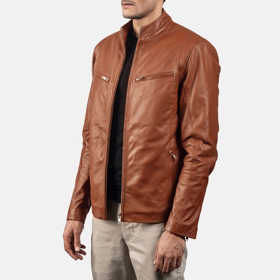 Men TheJacketMaker | Ionic Brown Leather Biker Jacket