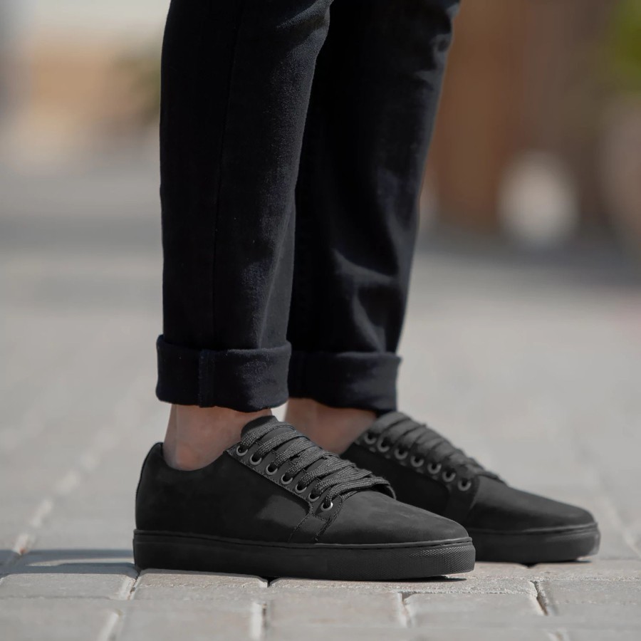 Men TheJacketMaker Leather Sneakers | Murphy Low Top Black Nubuck Sneakers