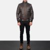 Men TheJacketMaker | Glen Street Brown Leather Bomber Jacket