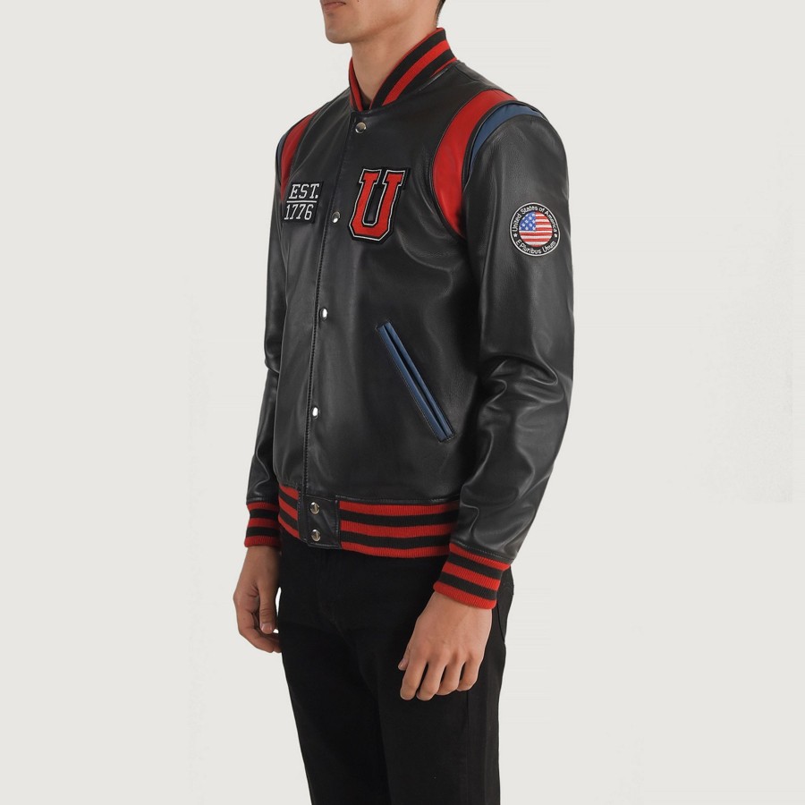 Men TheJacketMaker | Liberte Usa Black Leather Varsity Jacket