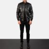 Men TheJacketMaker Gifts For Him | Agent Shadow Black Leather Bomber Jacket