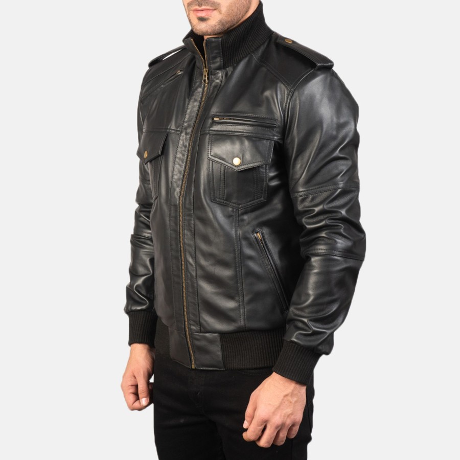 Men TheJacketMaker Gifts For Him | Agent Shadow Black Leather Bomber Jacket