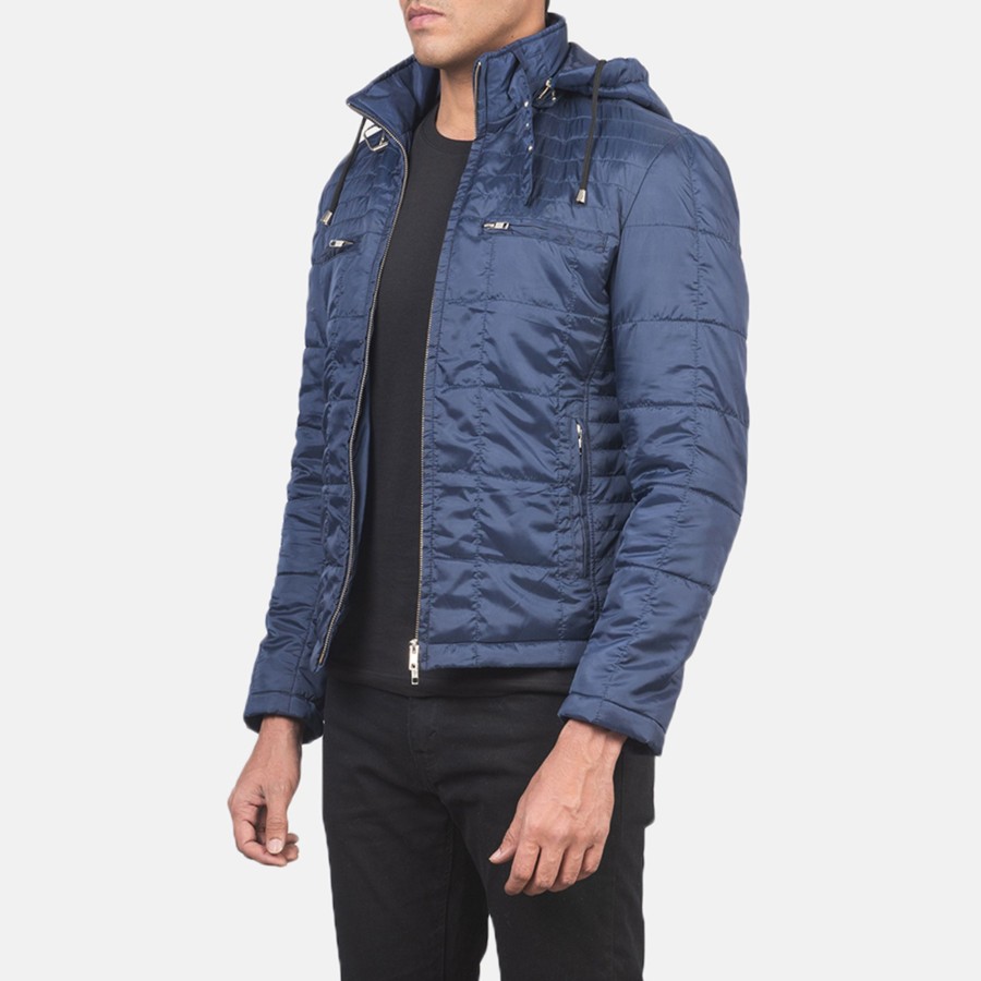 Men TheJacketMaker | Alps Quilted Blue Hooded Windbreaker Jacket