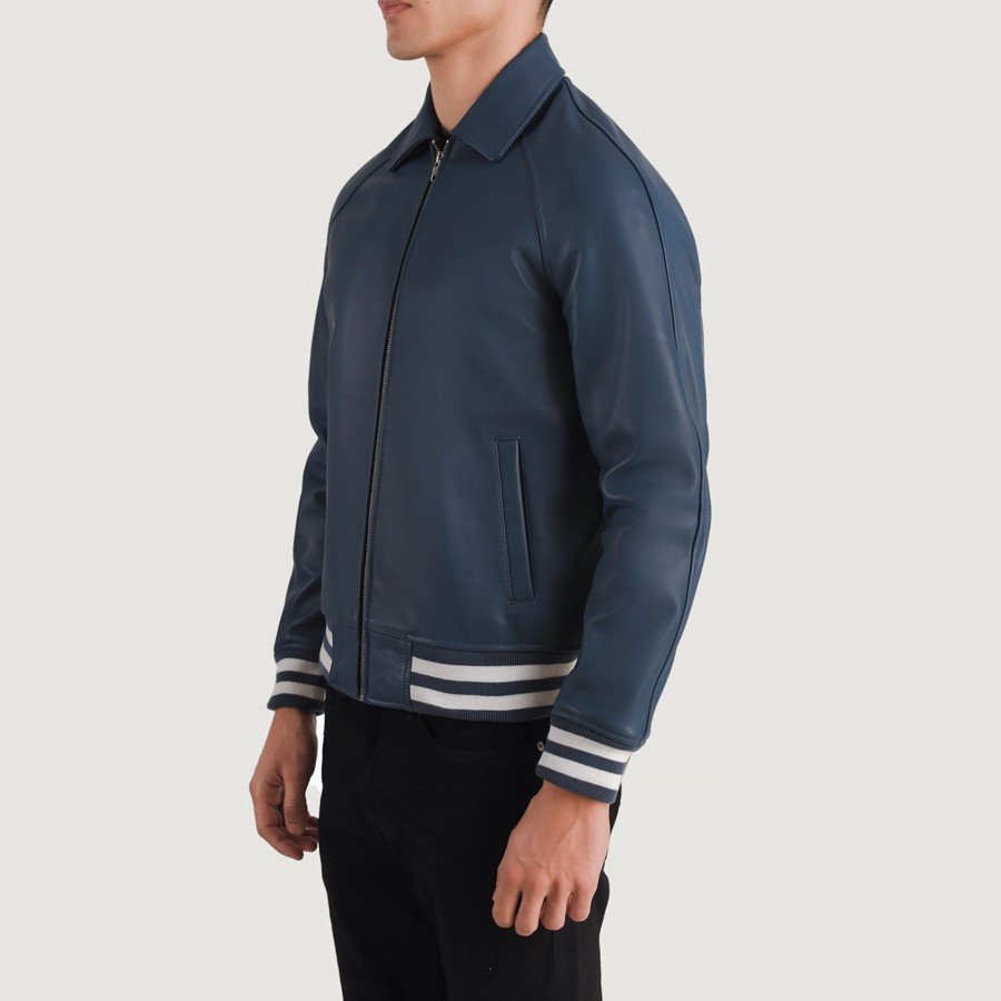 Men TheJacketMaker | Walton Blue Leather Varsity Jacket