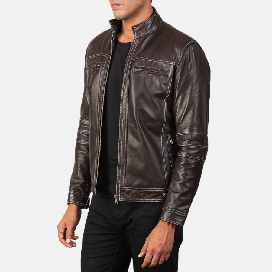 Men TheJacketMaker | Youngster Brown Leather Biker Jacket