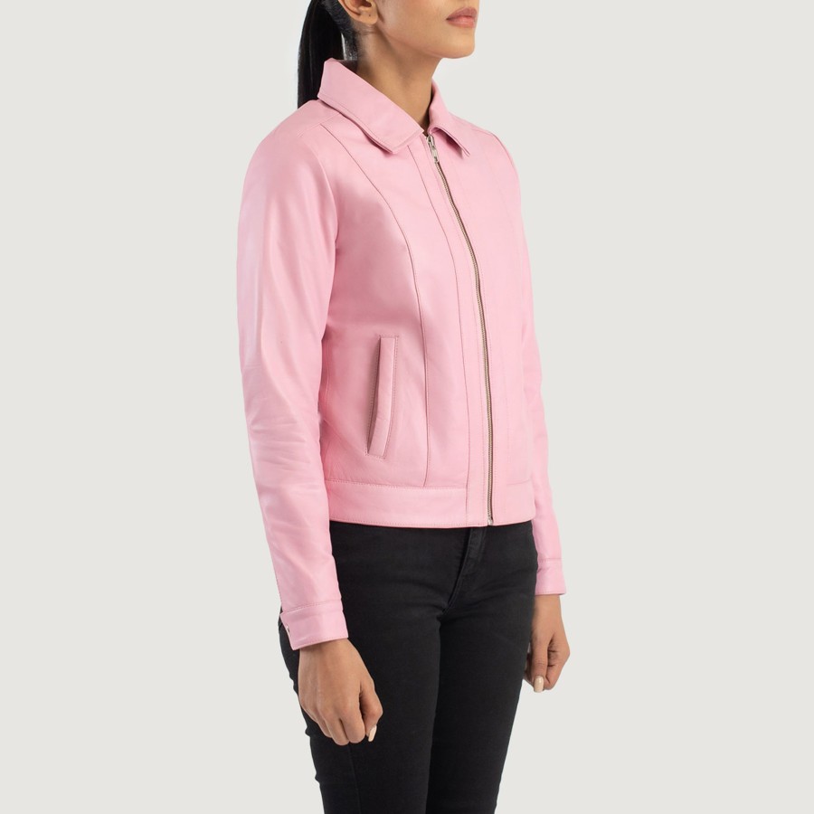 Women TheJacketMaker | Vixen Pink Classic Collar Leather Jacket